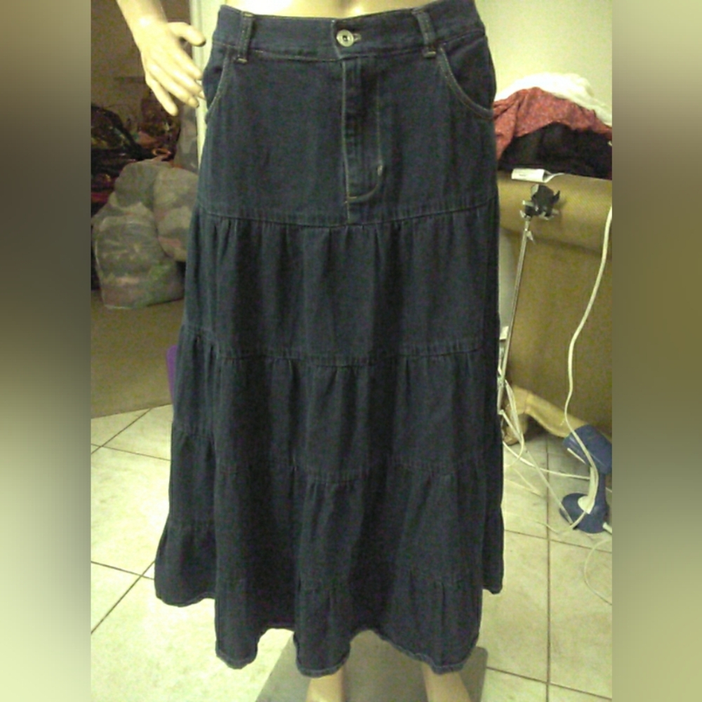 VINTAGE DEFUZE Denim Skirt LAYERS W/ PKTS SZ. 13/14 WOMENS (NOT JRS.) THINNER